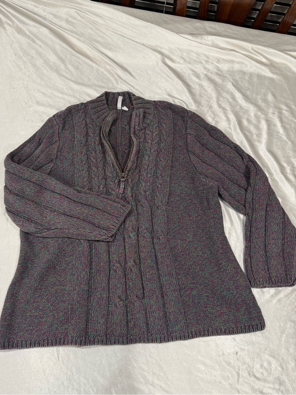 Y2K Relativity 3X Multicolor Cable Knit Cotton Half Zip Sweater